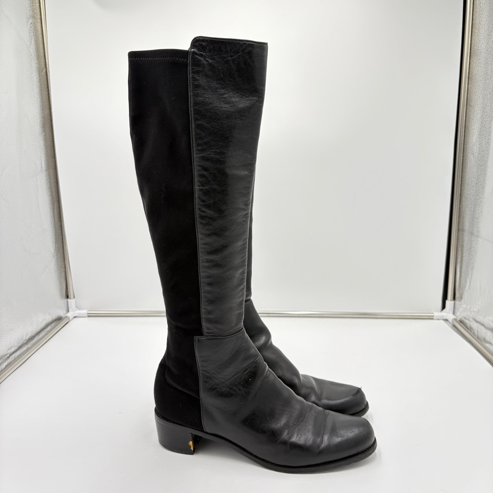 Stuart Weitzman Mezzamezza City Boot Over the Knee High Black Leather Stretch 9
